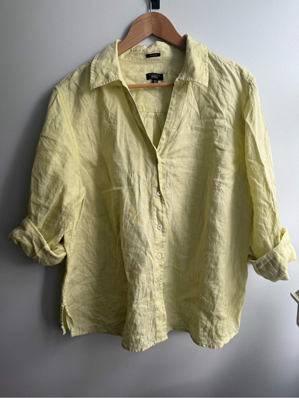 Talbots Lemon Lime Green Yellow Linen Button-Down Shirt